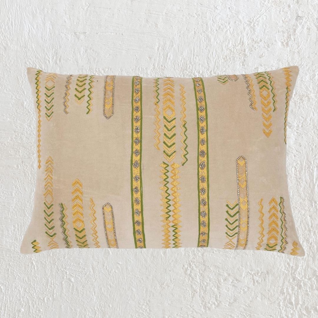 Fanele : Embroidered Cushion, Velvet Foil Print