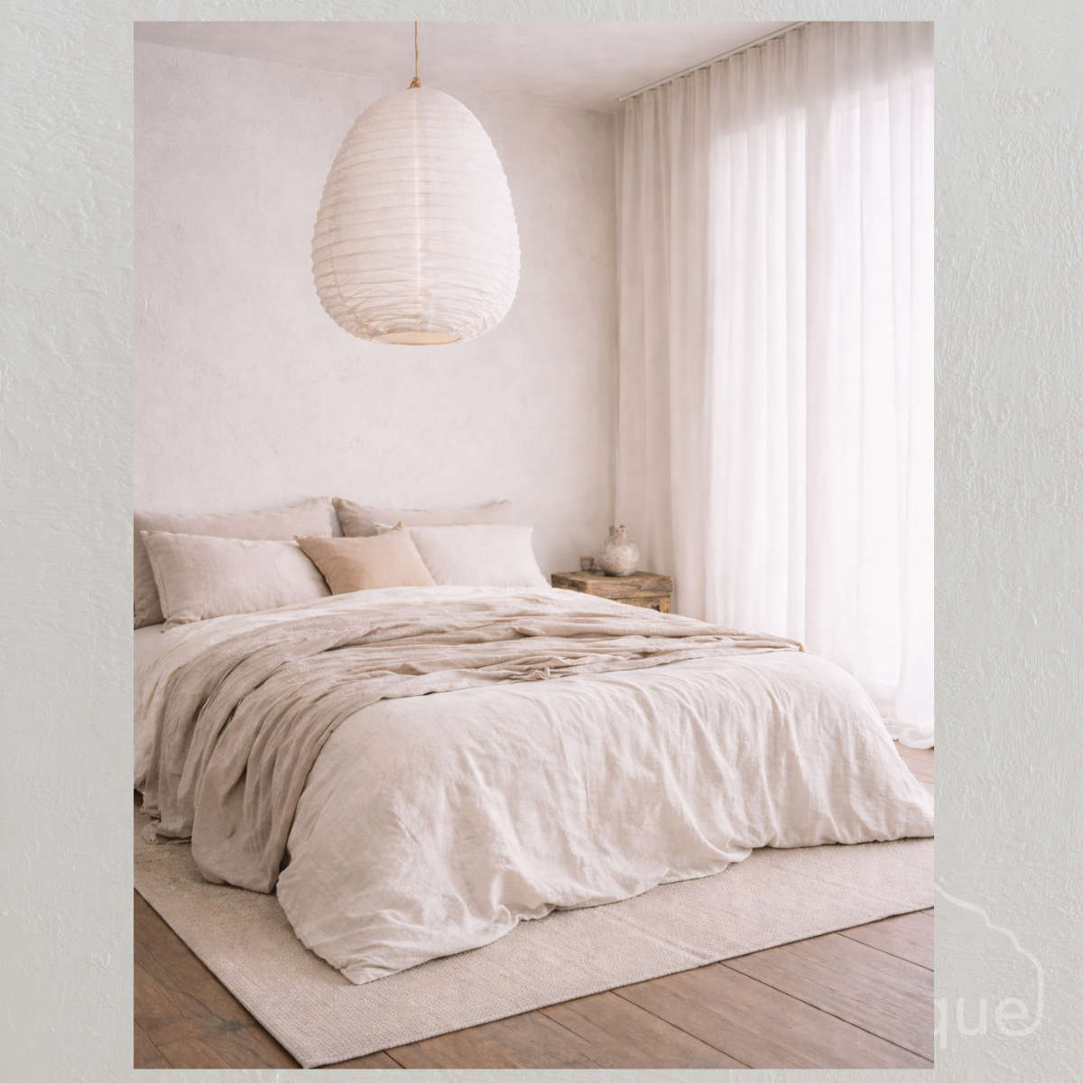 Alana : White Scalloped Linen Pendant, Large