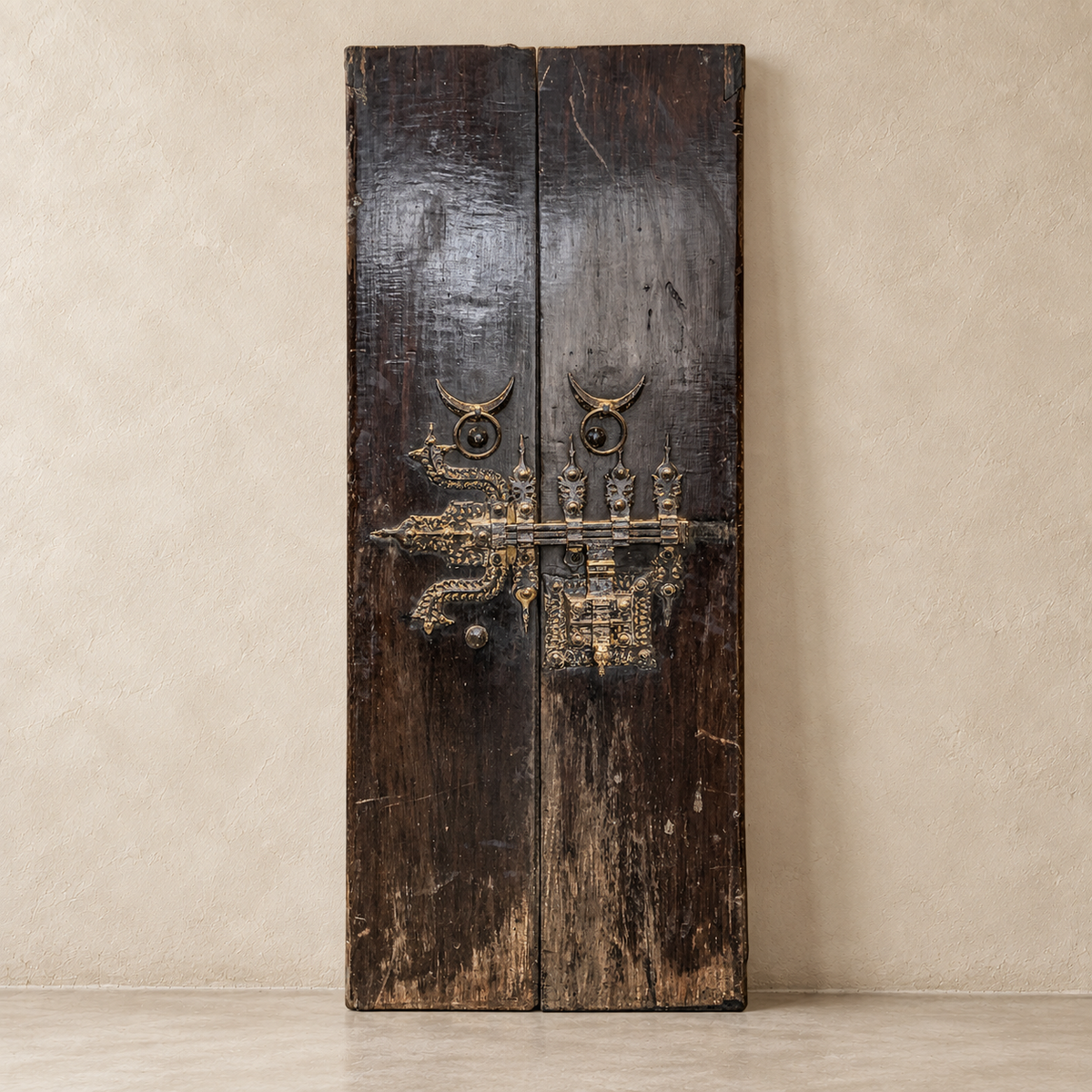 Door Set : Bidzali : Old Indian Timber Door | Black | OUTLET