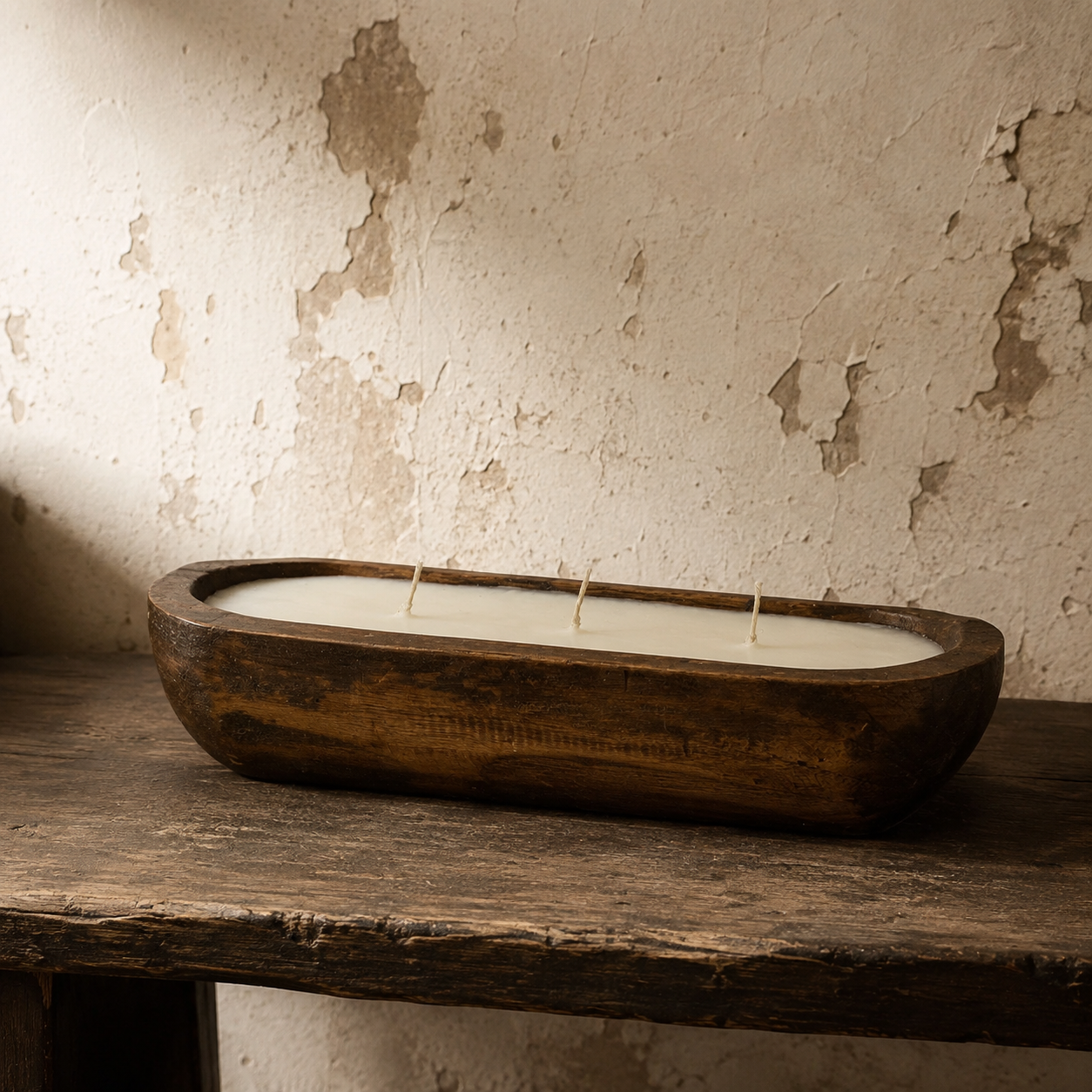 Baako : Bowl Candle Triple Wick in Wood Bowl