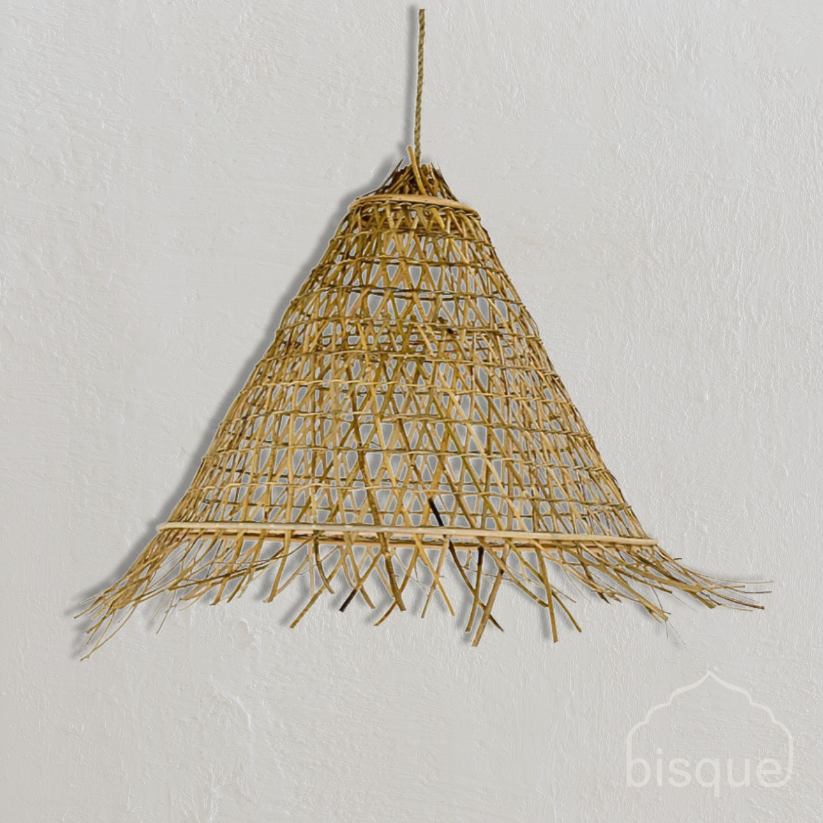 Bakara : Cone Shaped Rattan Pendant, Natural, Large