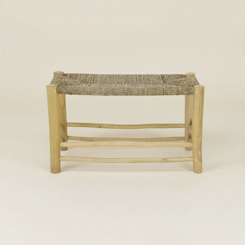 wooden teak and sea grass bench Bisque 