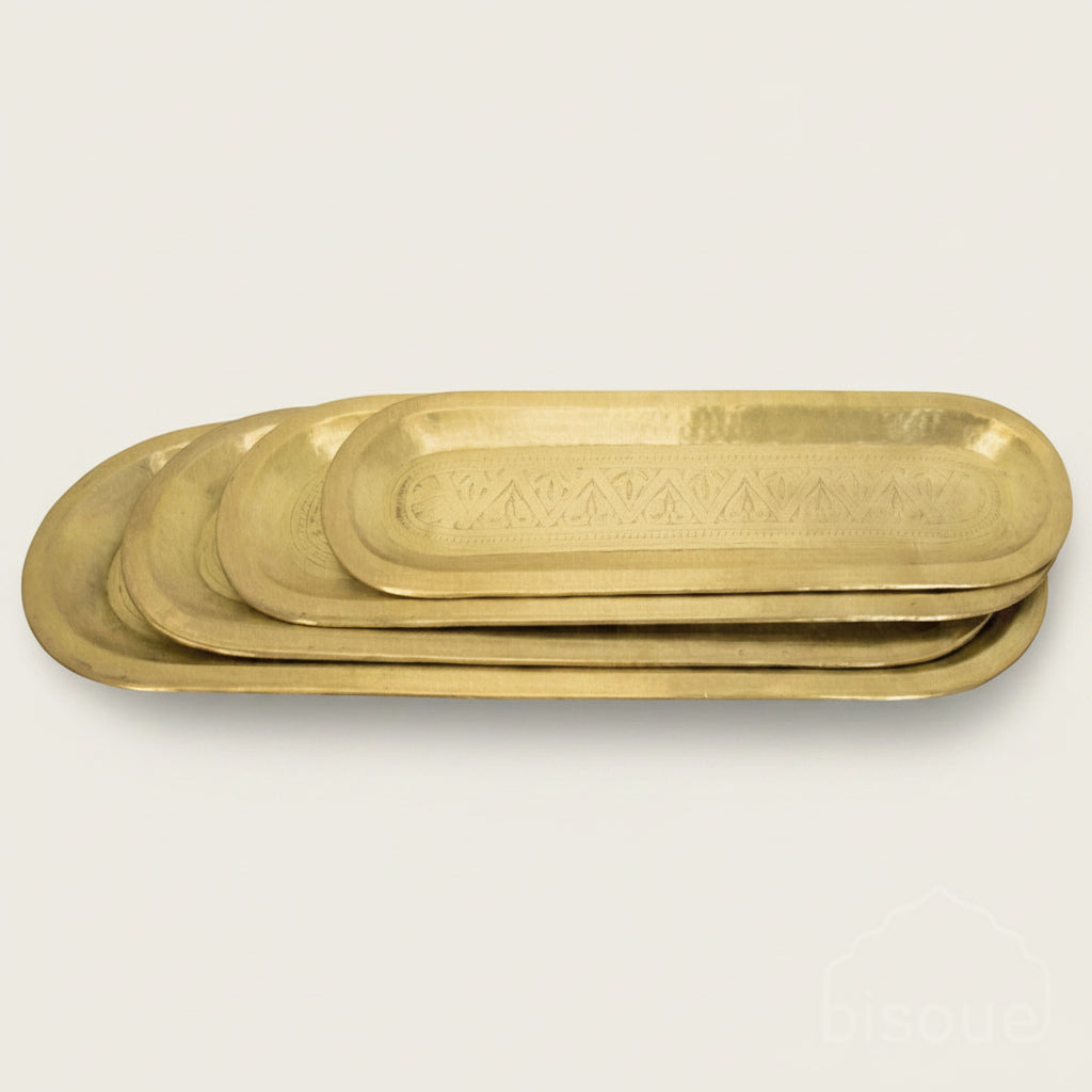 Set/4 Brass Oval Trays With Antique Brass Finish