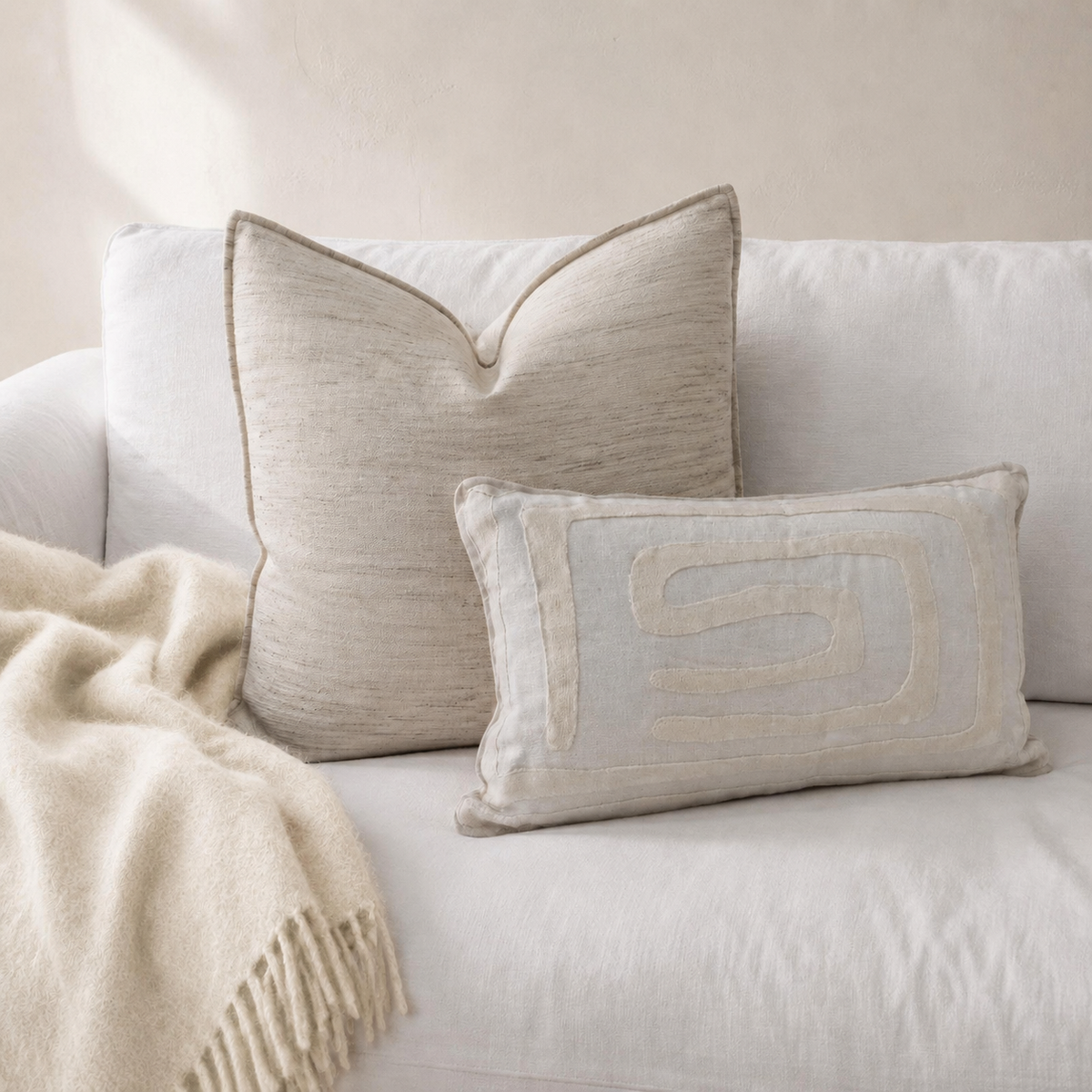 Cushion : Brielle : Silk Slub | Desert + Cream | 60 x 60 cm