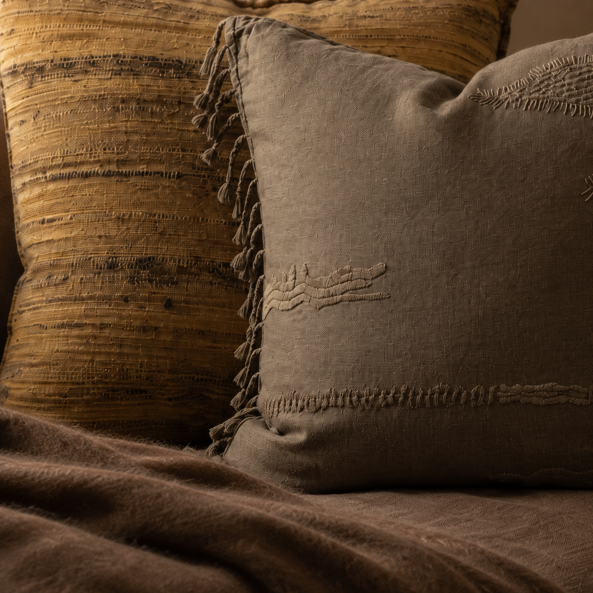 Cushion : Lorelei : Threaded Silk | Brown + Natural | 2 Sizes