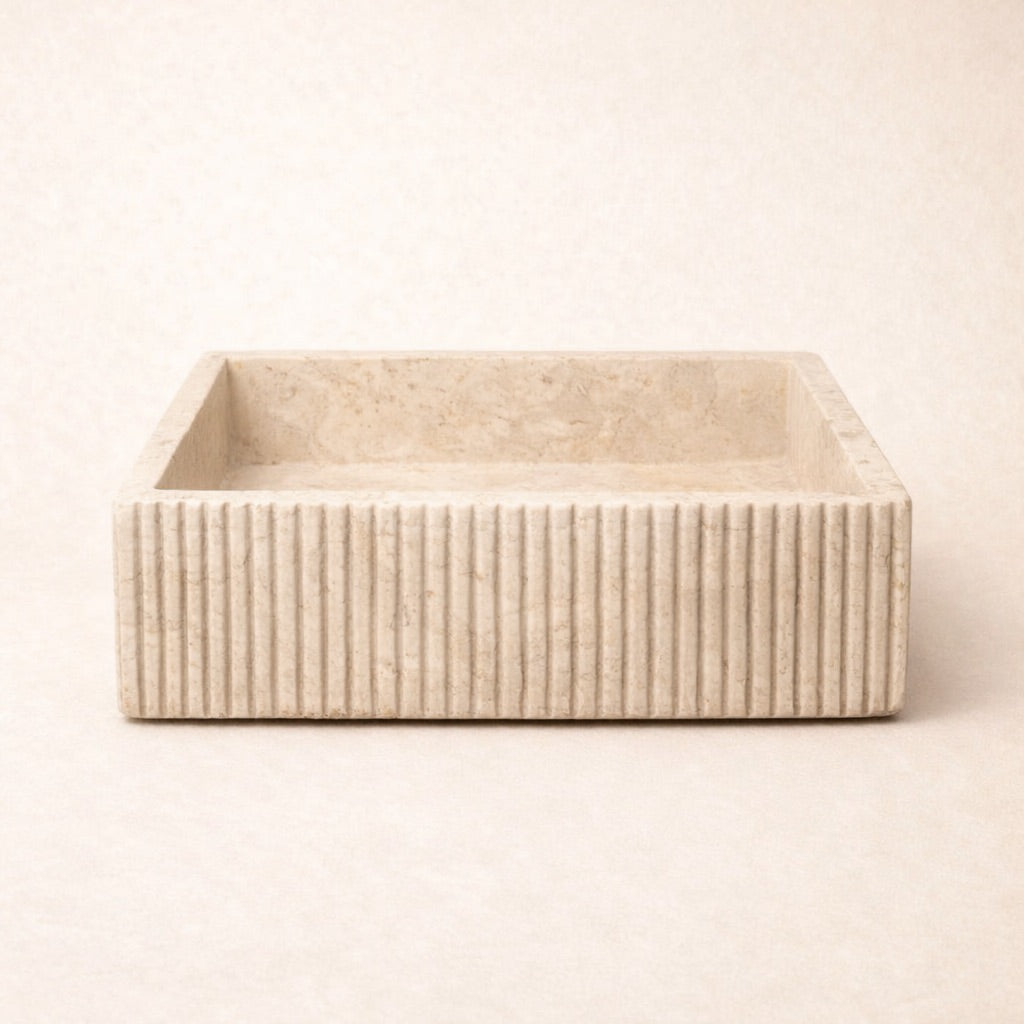 Kara : Square fluted Marble Basin.