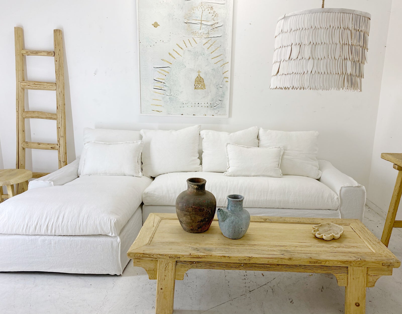 Senja : Linen Corner Sofa, White Right hand chaise