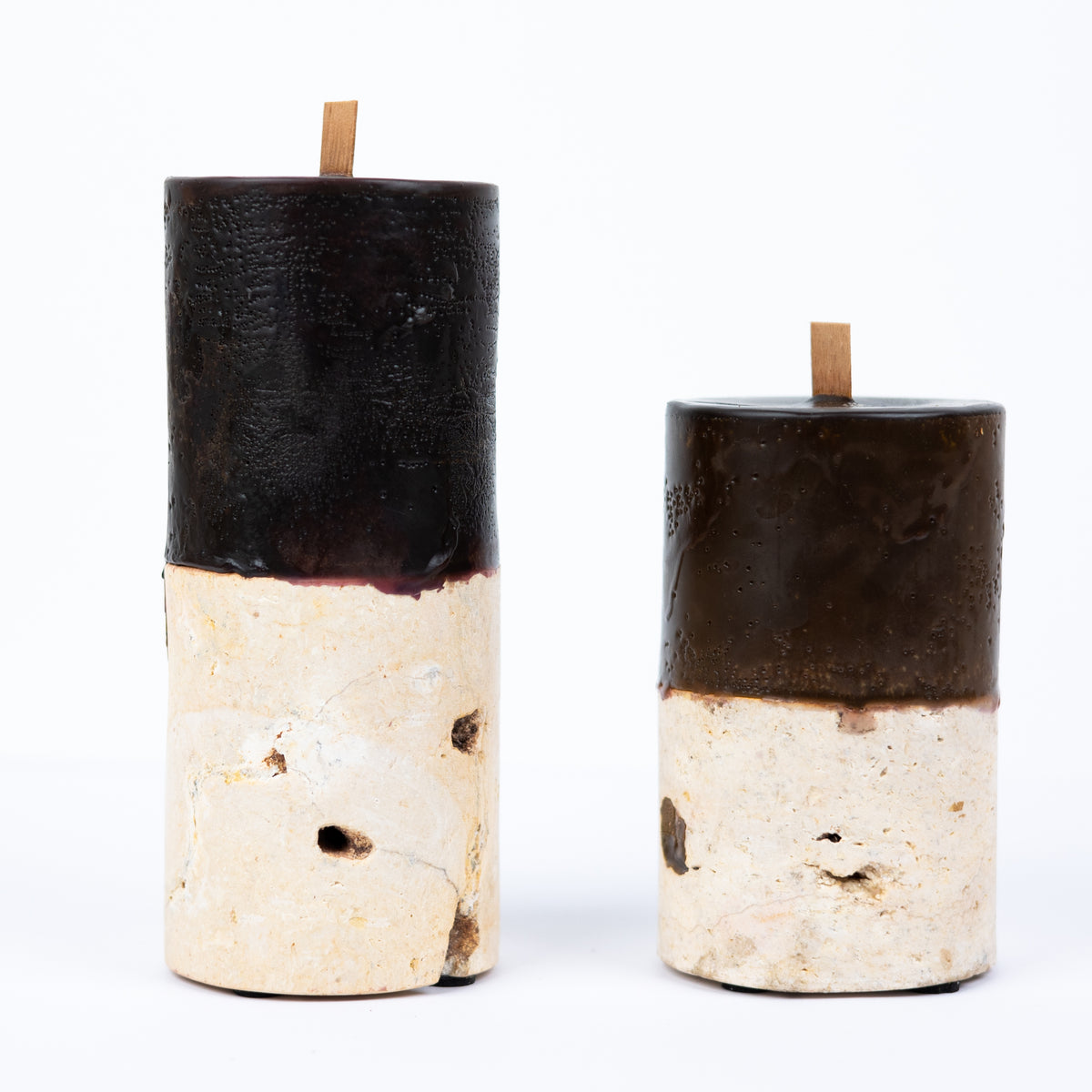 Shela. Fossilised Coral Candle - Chocolate 8.5cm diam x 20cm h