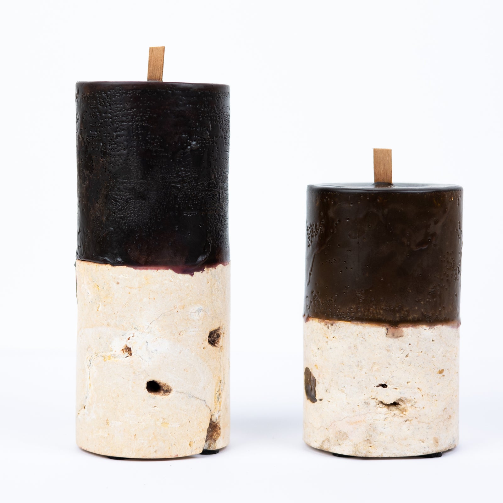 Shela. Fossilised Coral Candle - Chocolate 8.5cm diam x 20cm h