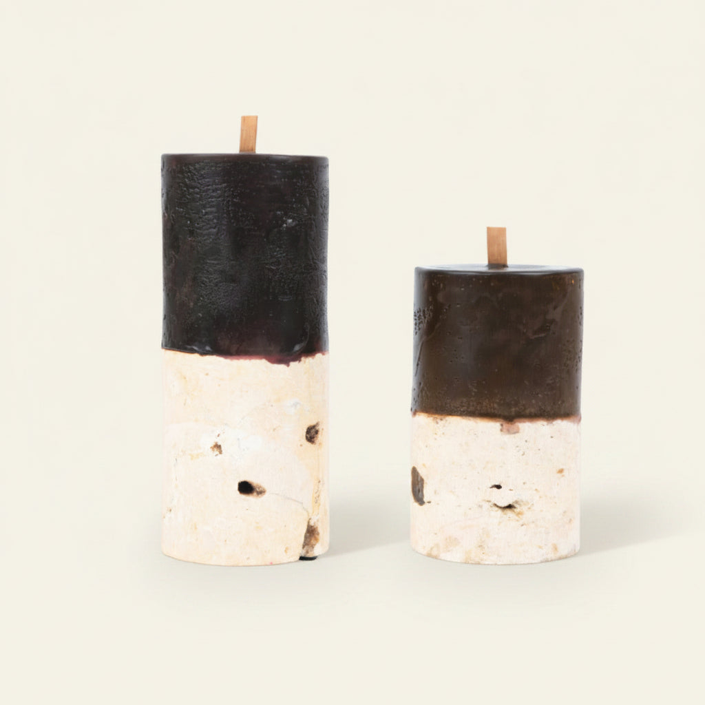 Shela. Fossilised Coral Candle - Chocolate 8.5cm diam x 20cm h