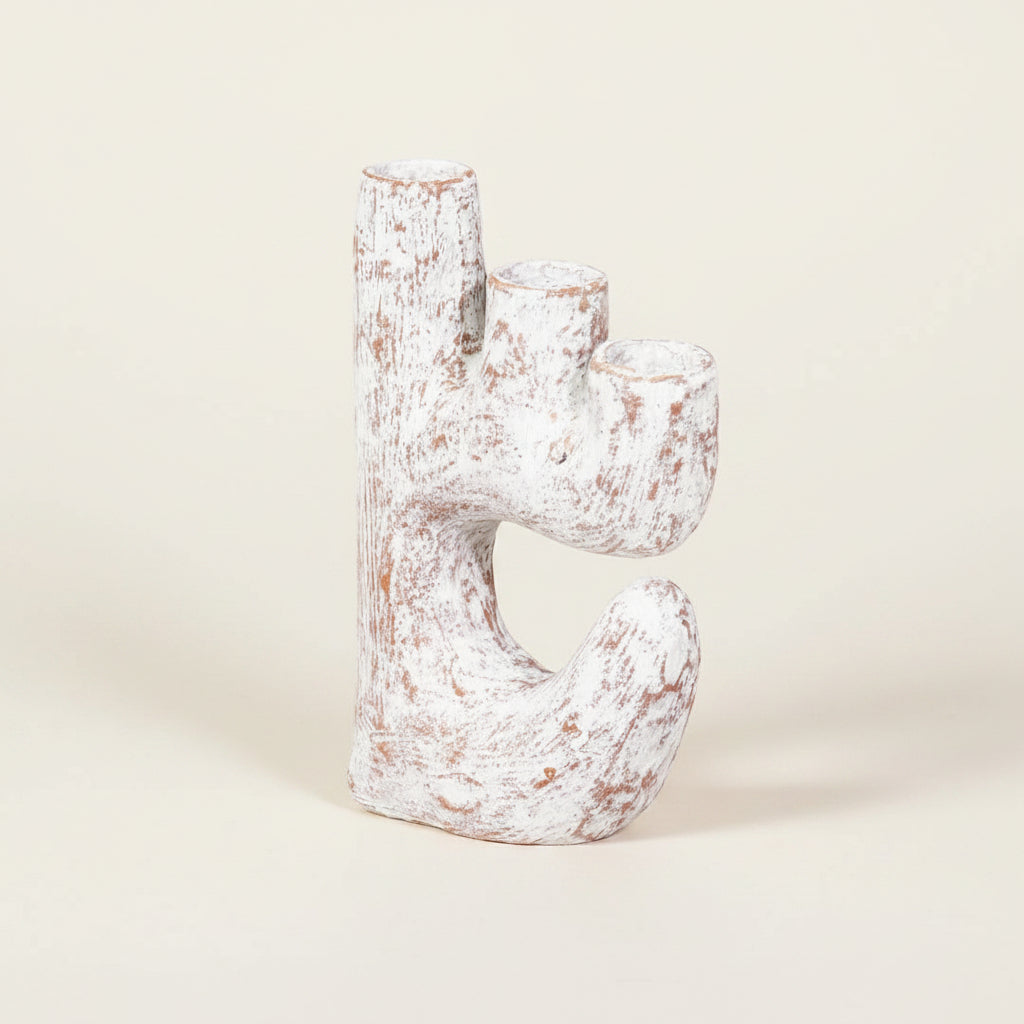 Teo : Triple Candle Holder Whitewashed
