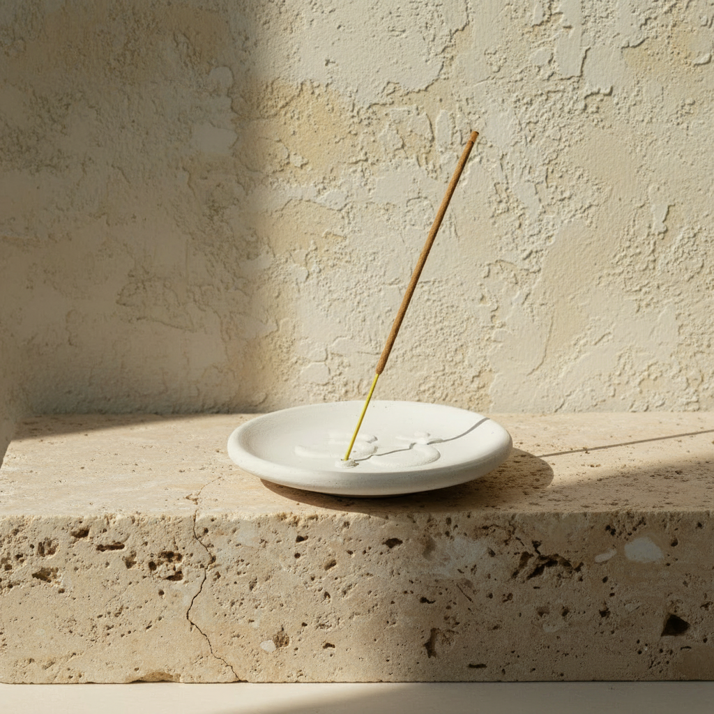 Om : Ceramic Round Incense Holder | White