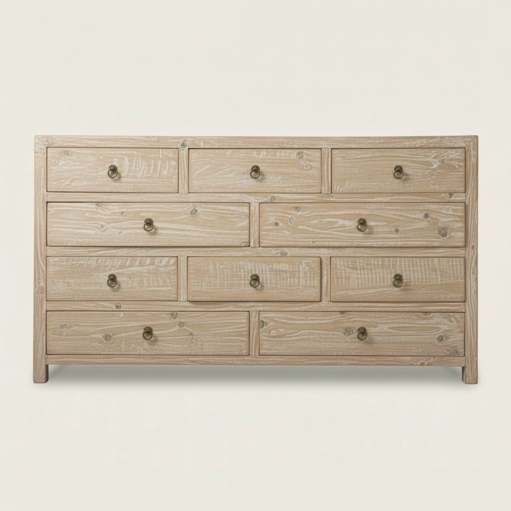 bleached reclaimed wooden pine 10 drawer cabinet 