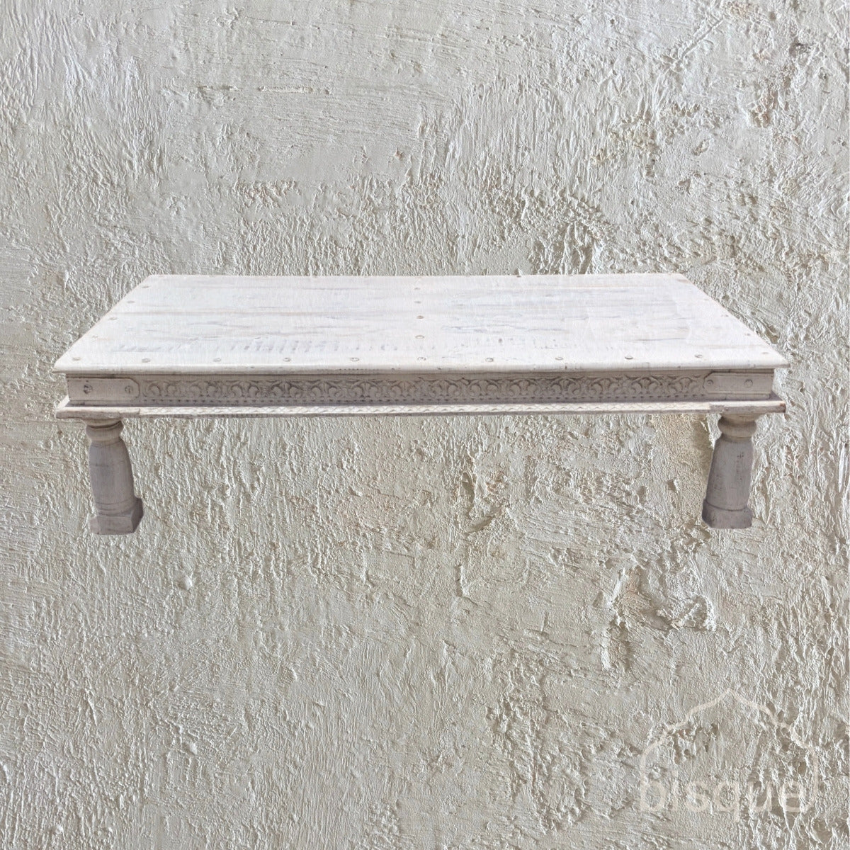 Dyuti : Coffee Table With Carved Legs, Distressed White