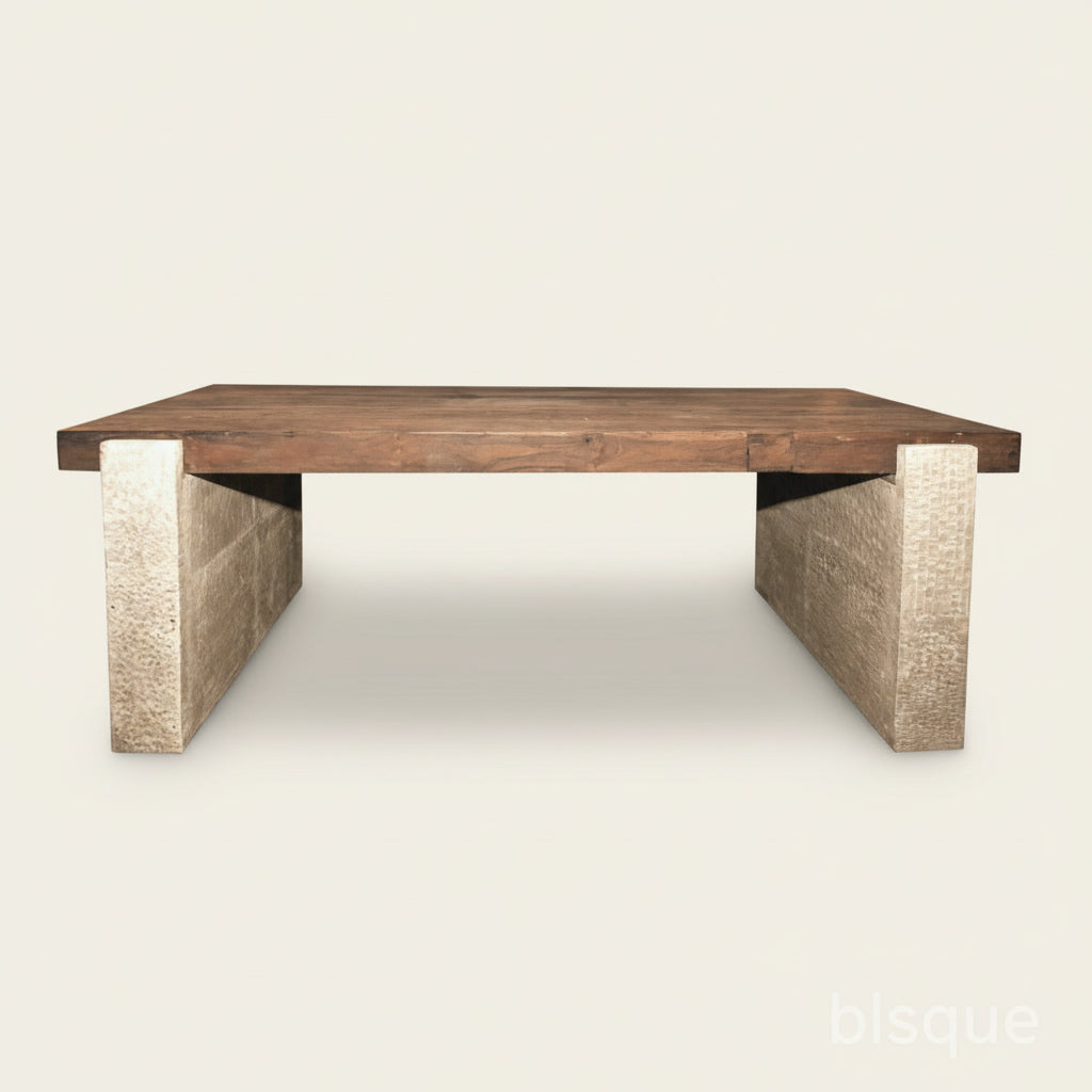 stone leg teak top dining table 2.4m long