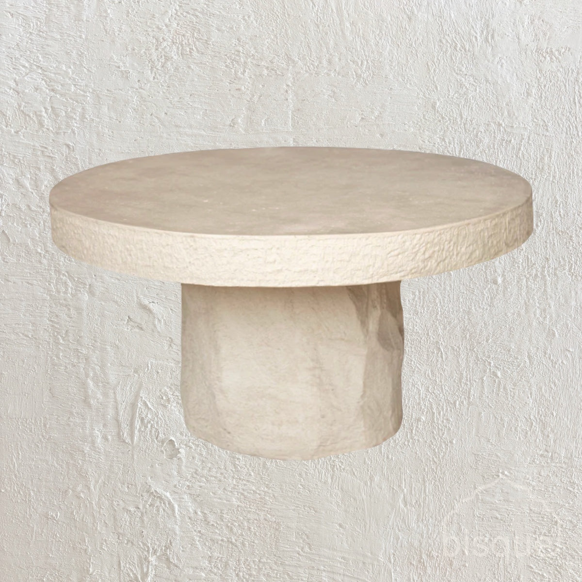 'Granito' round GRC concrete dining table with rough stone appearance. 150cm diam.in a sand  stone colour finish.