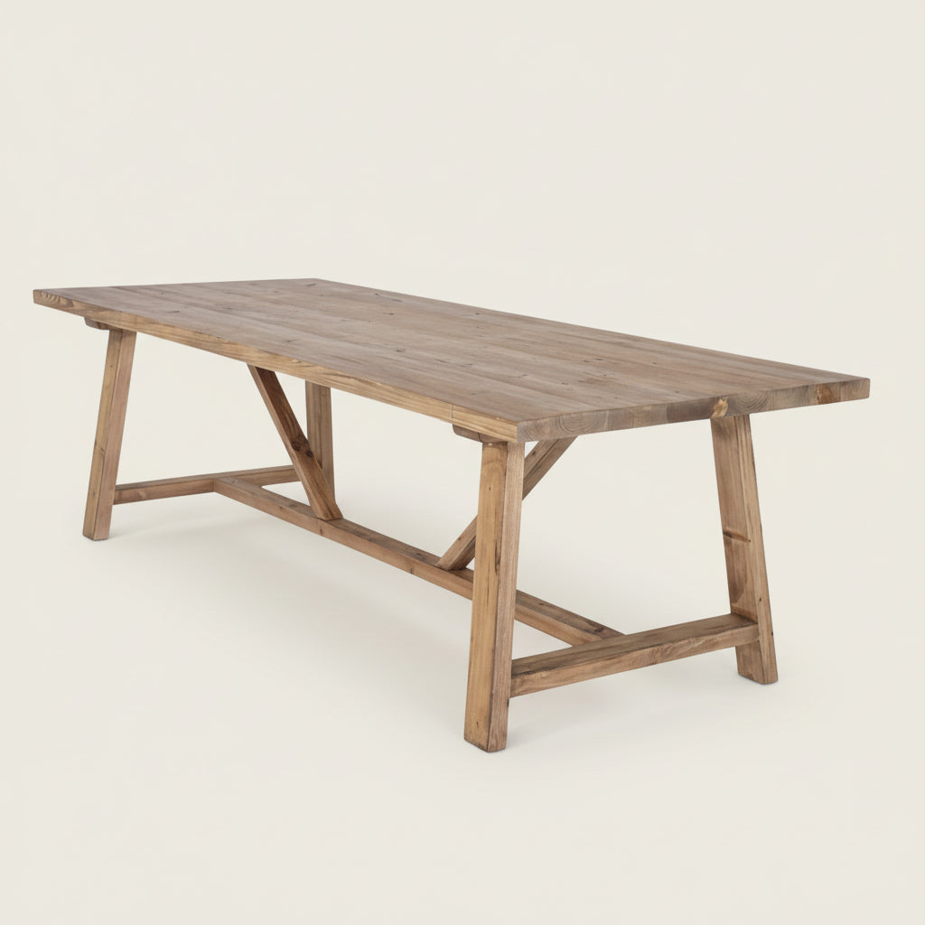 Reclaimed Wood long dining table on a white background