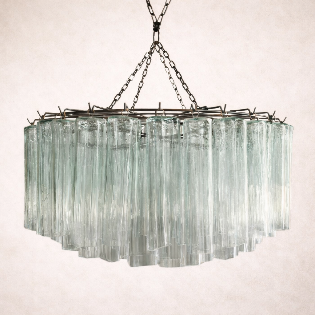 BISETTO :CHANDELIER OF CLEAR HANDBLOWN GLASS  TUBES