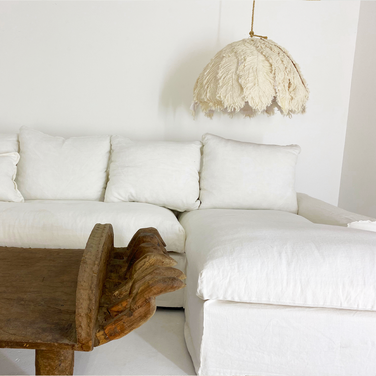 Senja : Linen Corner Sofa, White Right hand chaise