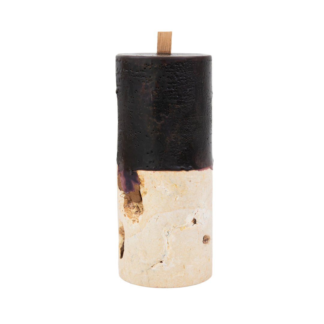 Shela. Fossilised Coral Candle - Chocolate 8.5cm diam x 20cm h