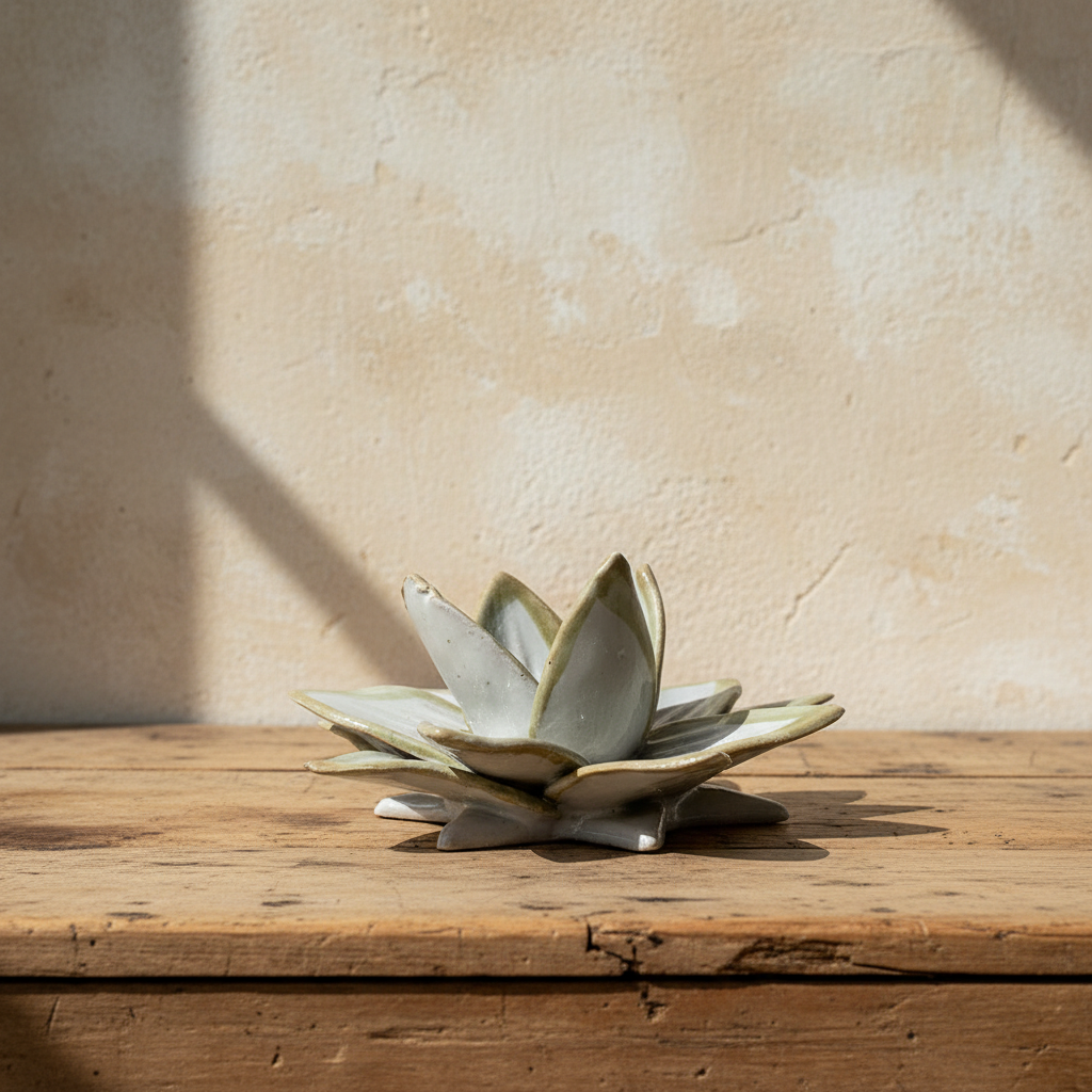 Merana : Ceramic Lotus Incence Holder | White + Green