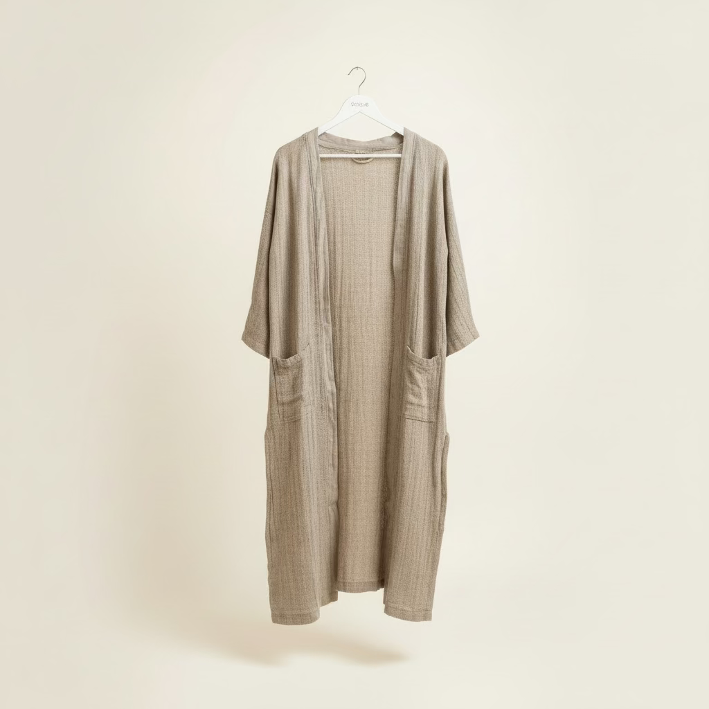 Italian Linen : Audrey: Long One Size Cardigan/Kimono | Natural