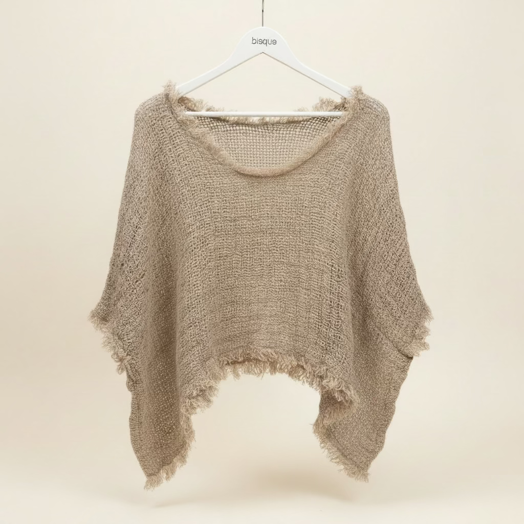 Saritan : Linen Textured Mesh Scoop Neck Top, One Size 8-16 | Natural