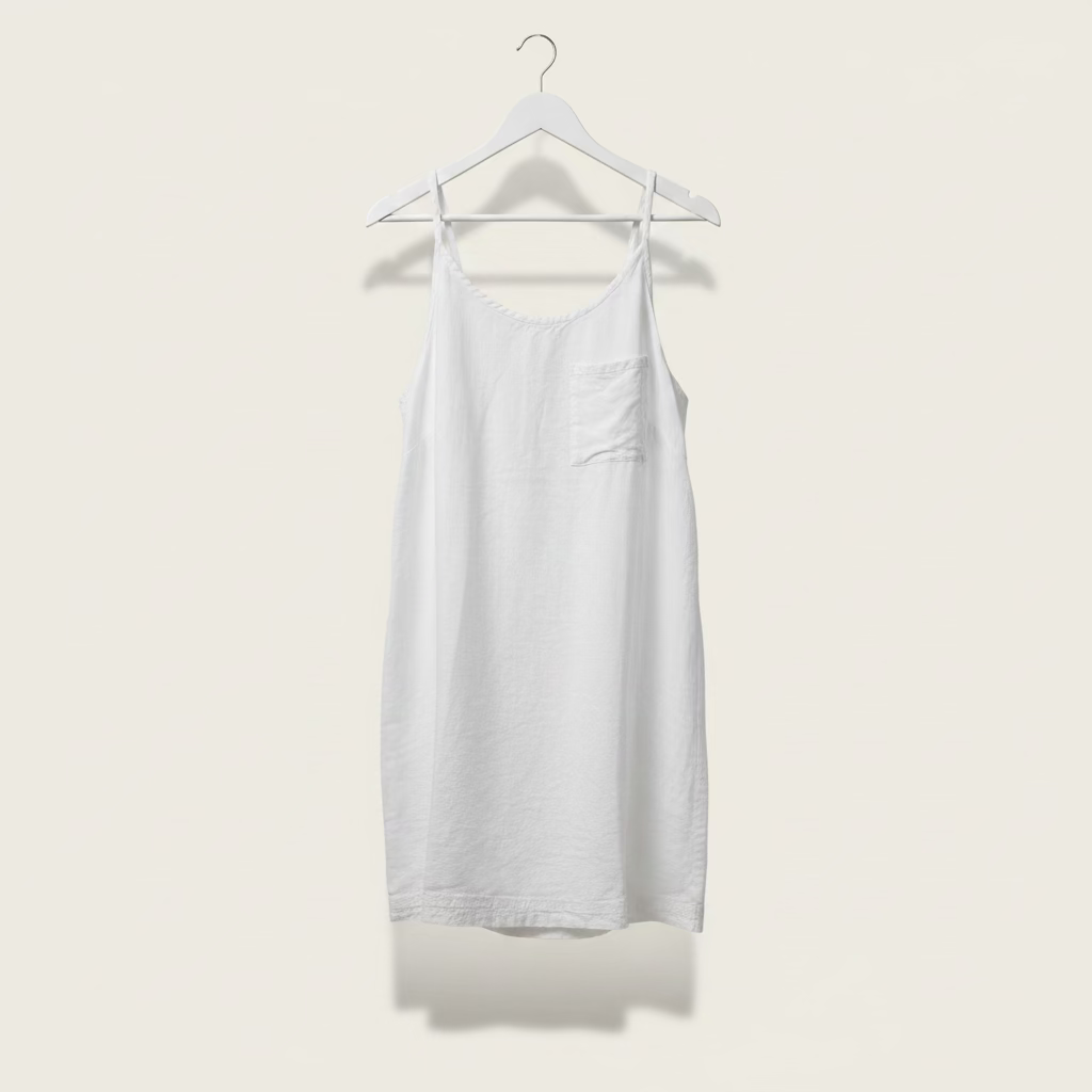 Nicola : Linen Slip Dress, Adjustable Straps, Size 8-10, White