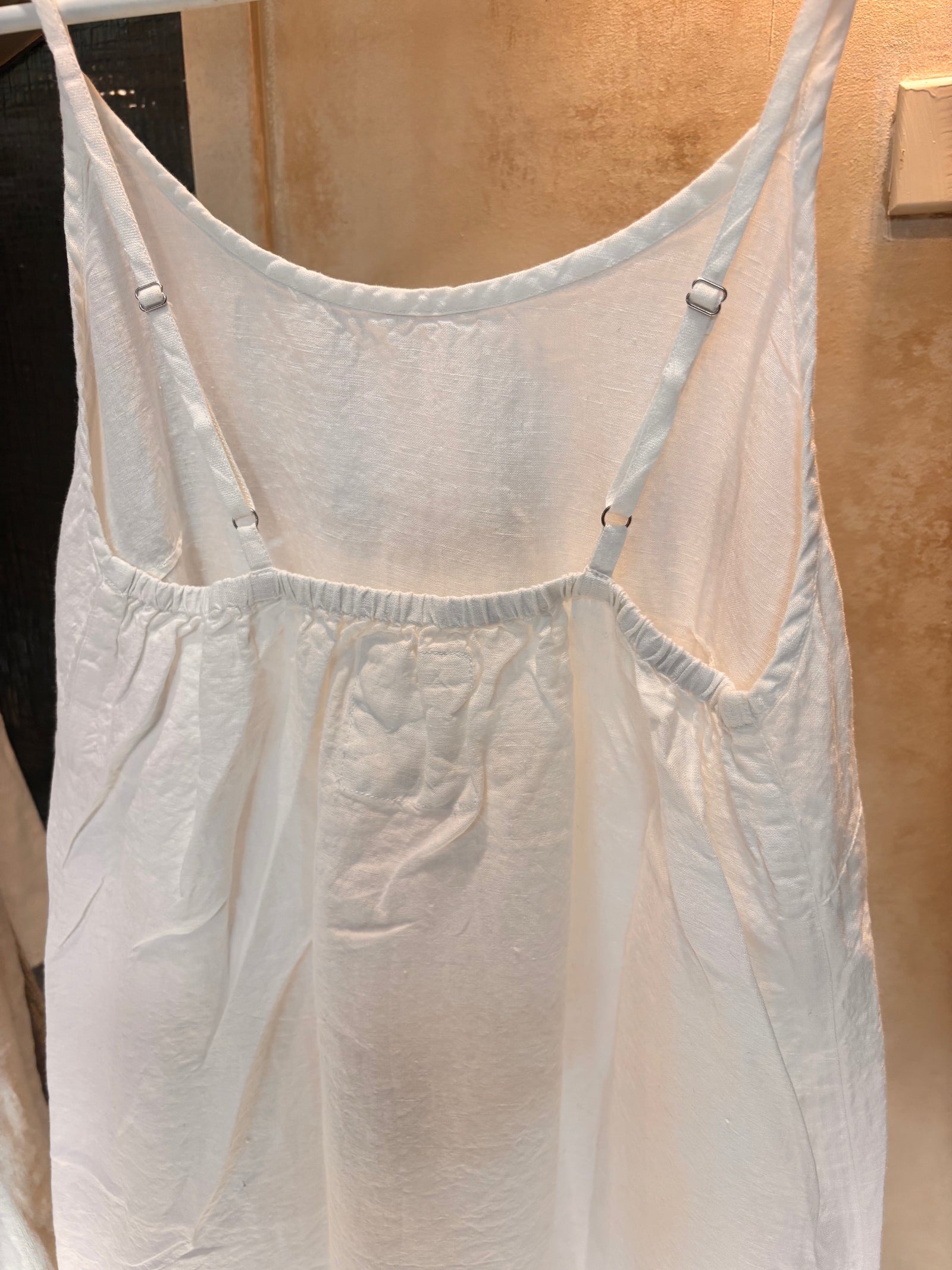 Nicola : Linen Slip Dress, Adjustable Straps, Size 8-10, White
