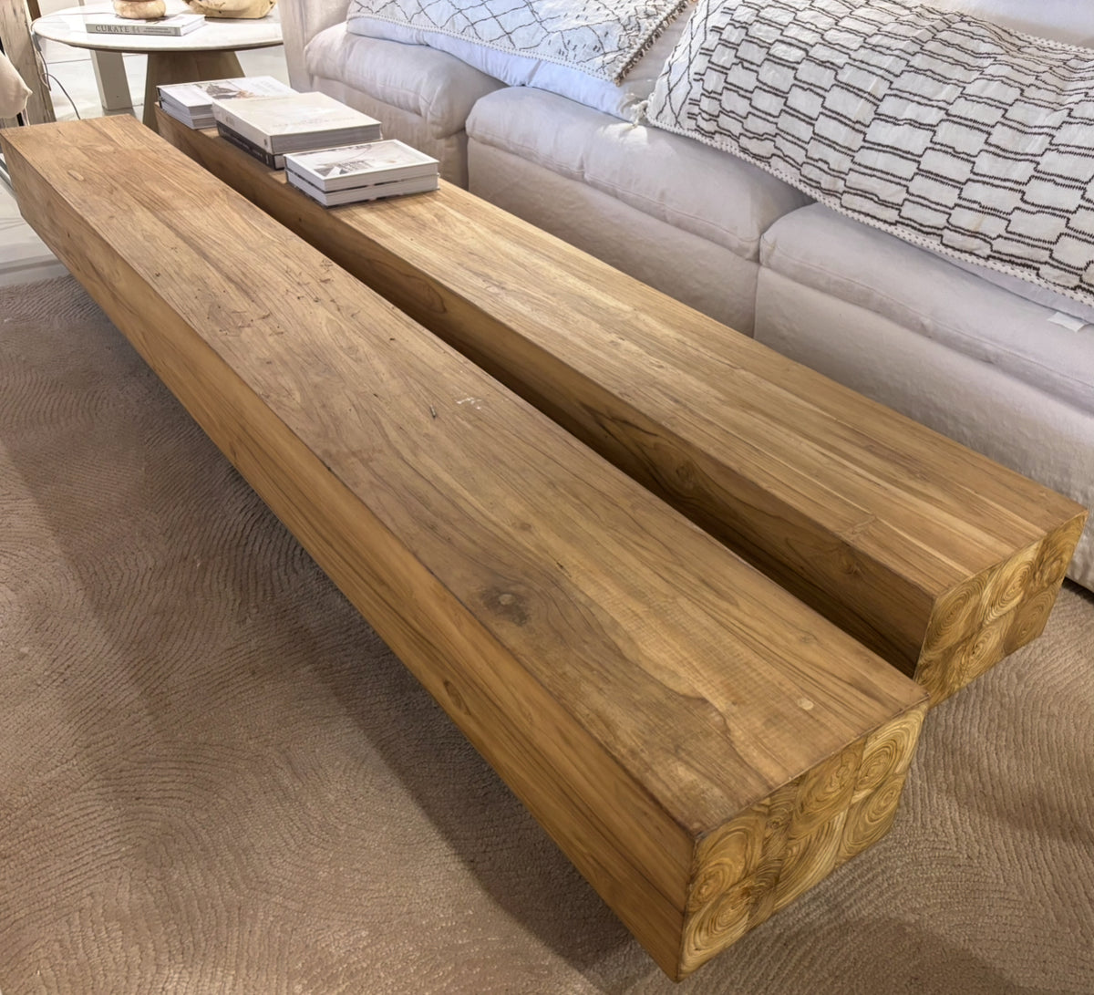 Axel : Wooden two part slab Coffee Table Natural - Recycled Teak