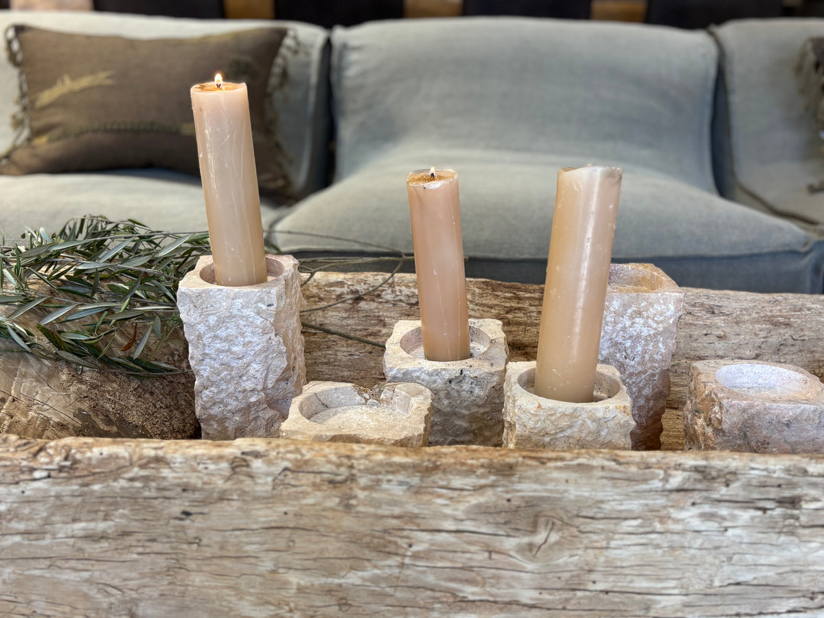 Loana : raw marble candle holder, large