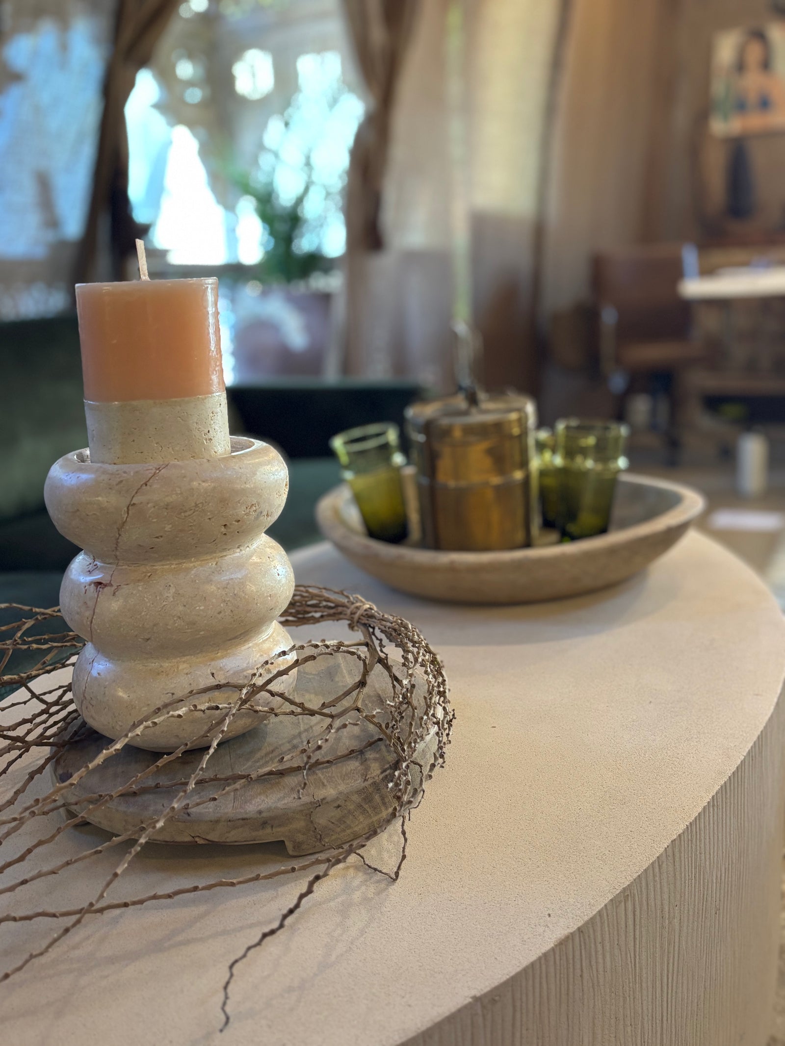 FOSSILIZED CORAL CANDLE HOLDER	dia 15 x h 20 cm