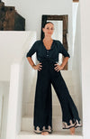Rania Bamboo Silk pants with Pattern-Charcoal