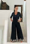 Rania Bamboo Silk pants with Pattern-Charcoal