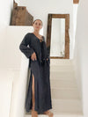 Imani Bamboo Silk Tie Dress-Charcoal