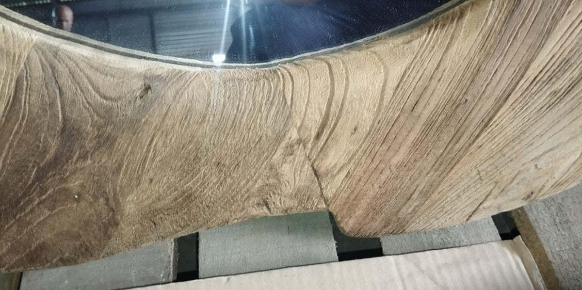 RECYCLED TEAK WOOD MIRROR NATURAL DIA 80 CM