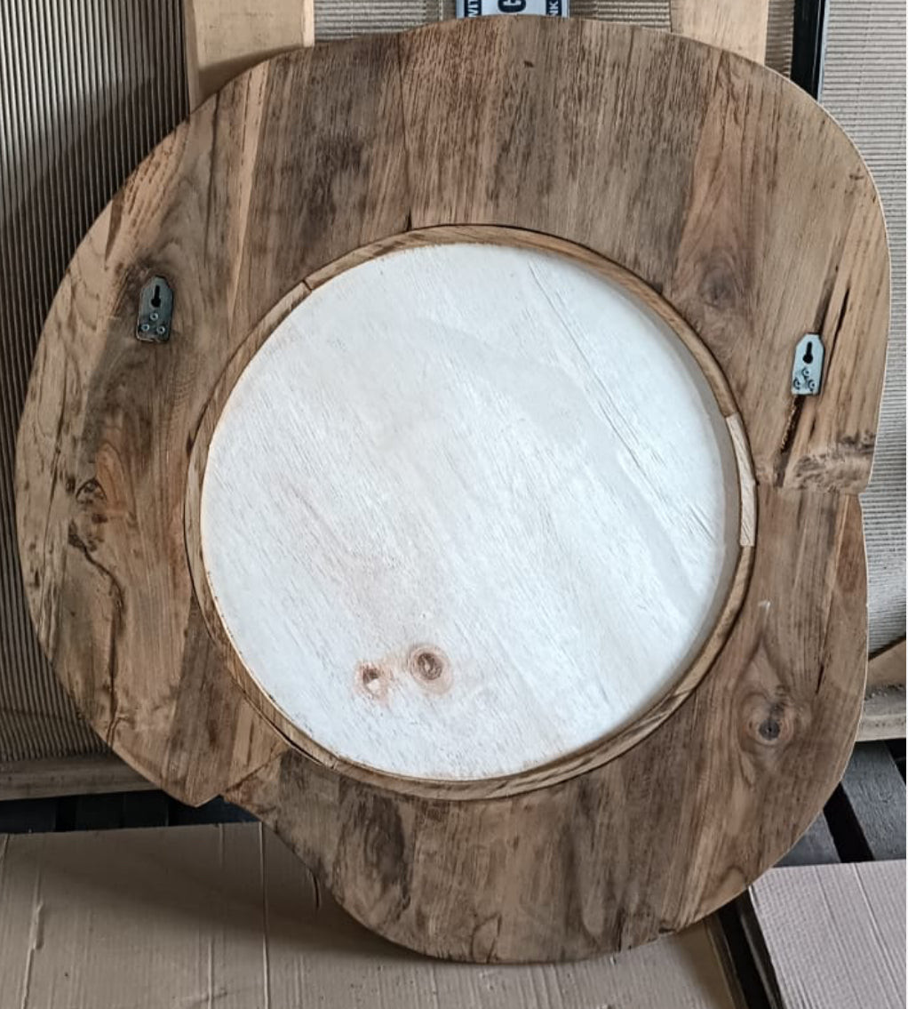 RECYCLED TEAK WOOD MIRROR NATURAL DIA 80 CM