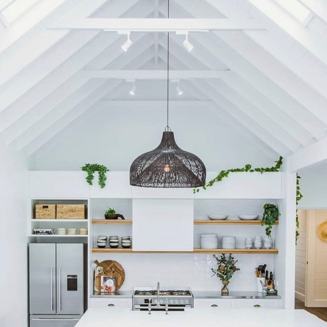 Pesci : Fish Trap Rattan Wide Pendant, Black