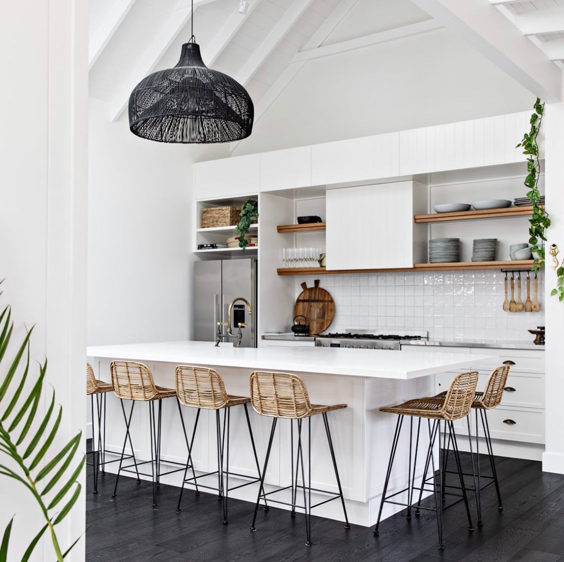 Pesci : Fish Trap Rattan Wide Pendant, Black