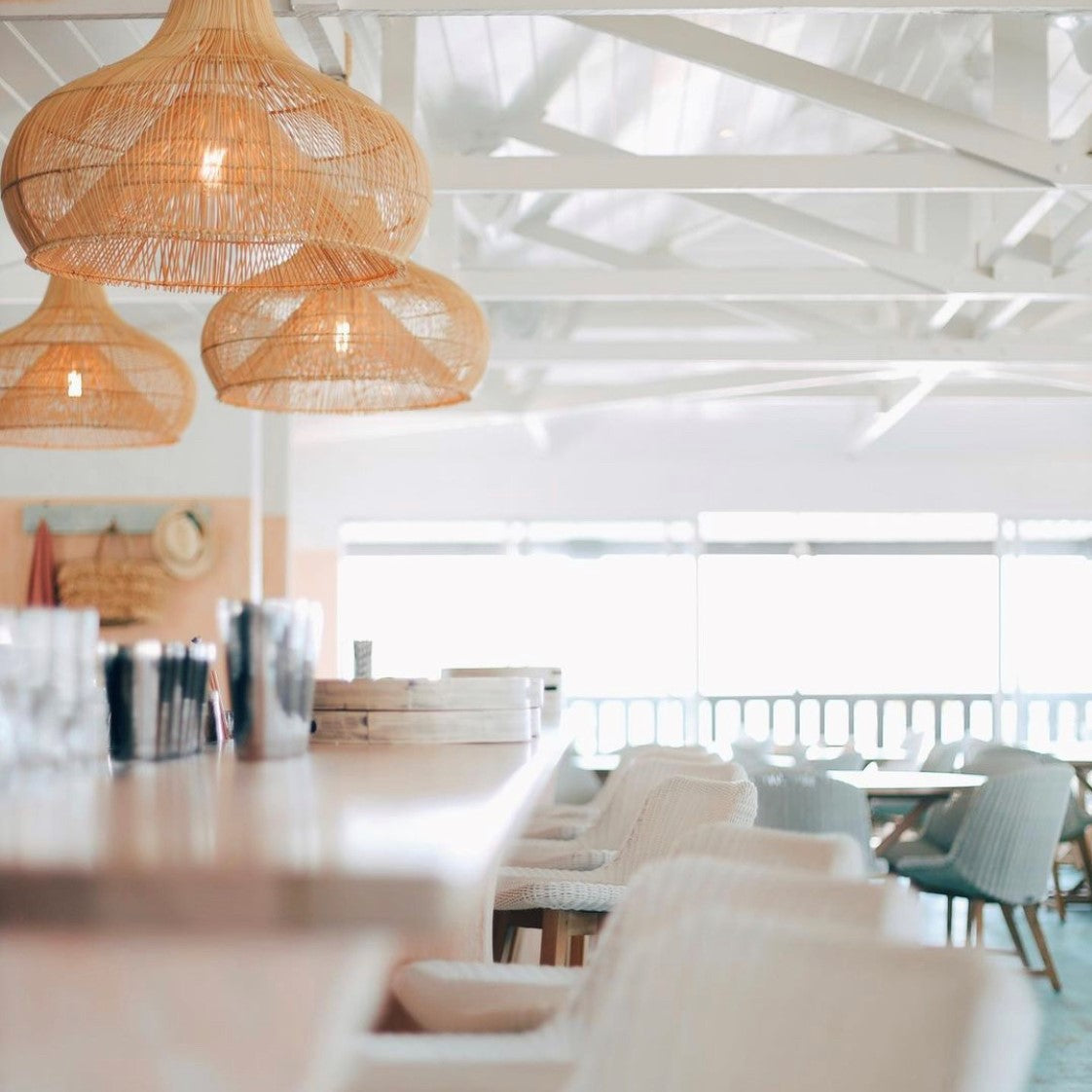 Fish Trap Rattan Wide Pendant, Natural