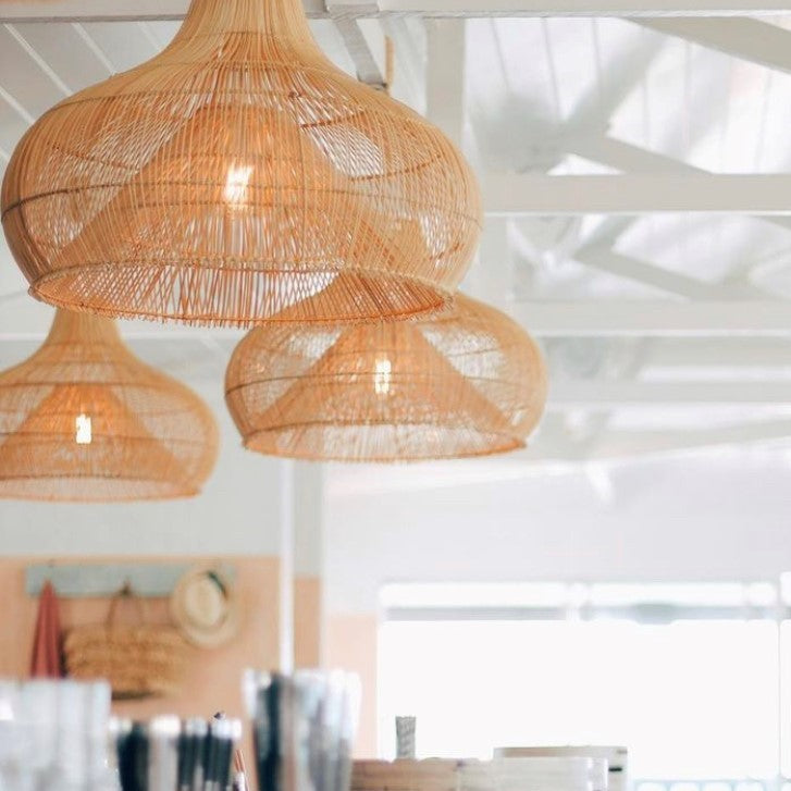 Fish Trap Rattan Wide Pendant, Natural