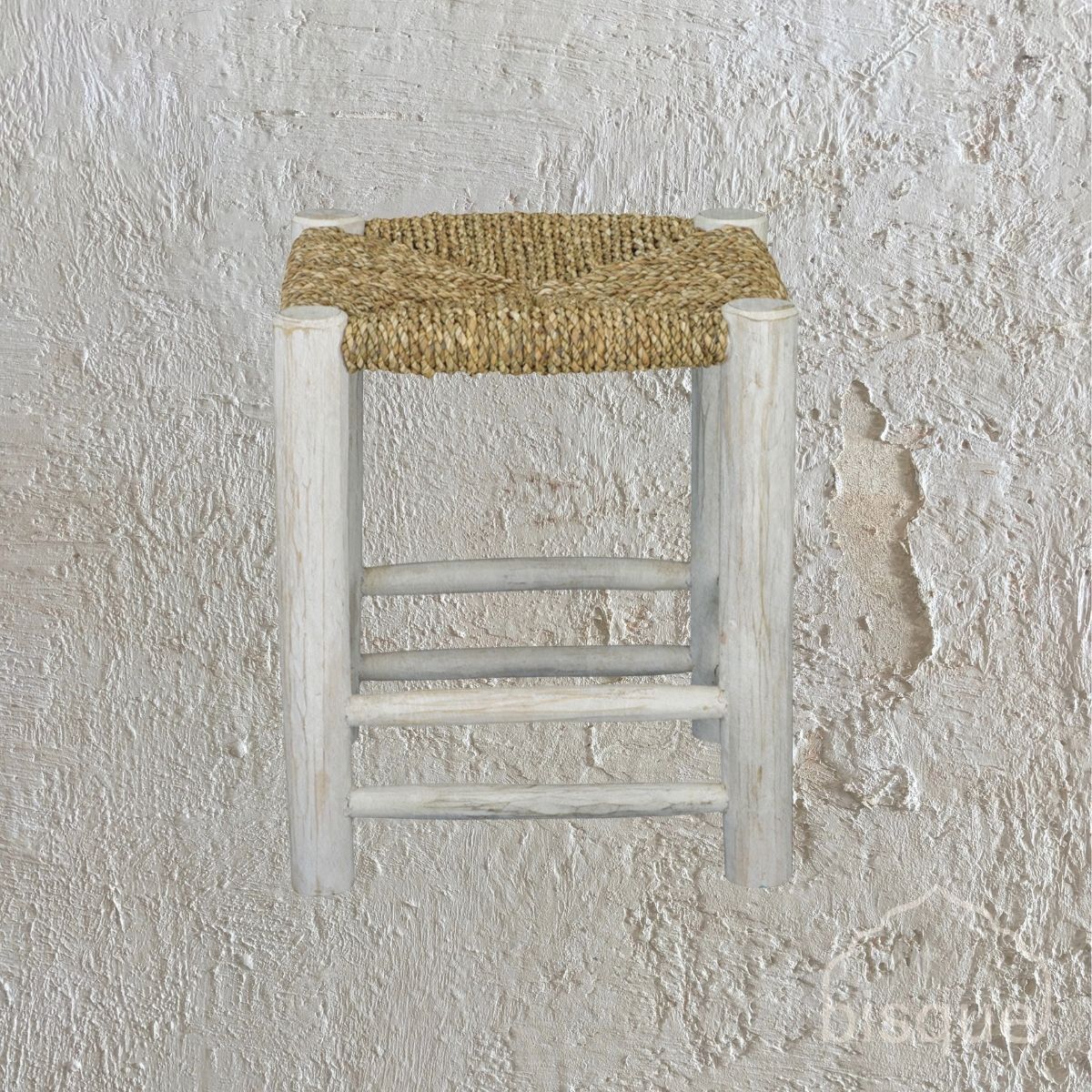 Susil : Low Seagrass Stool, Whitewashed