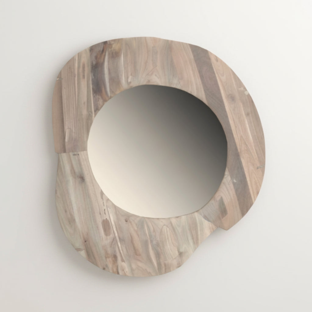 RECYCLED TEAK WOOD MIRROR NATURAL DIA 80 CM