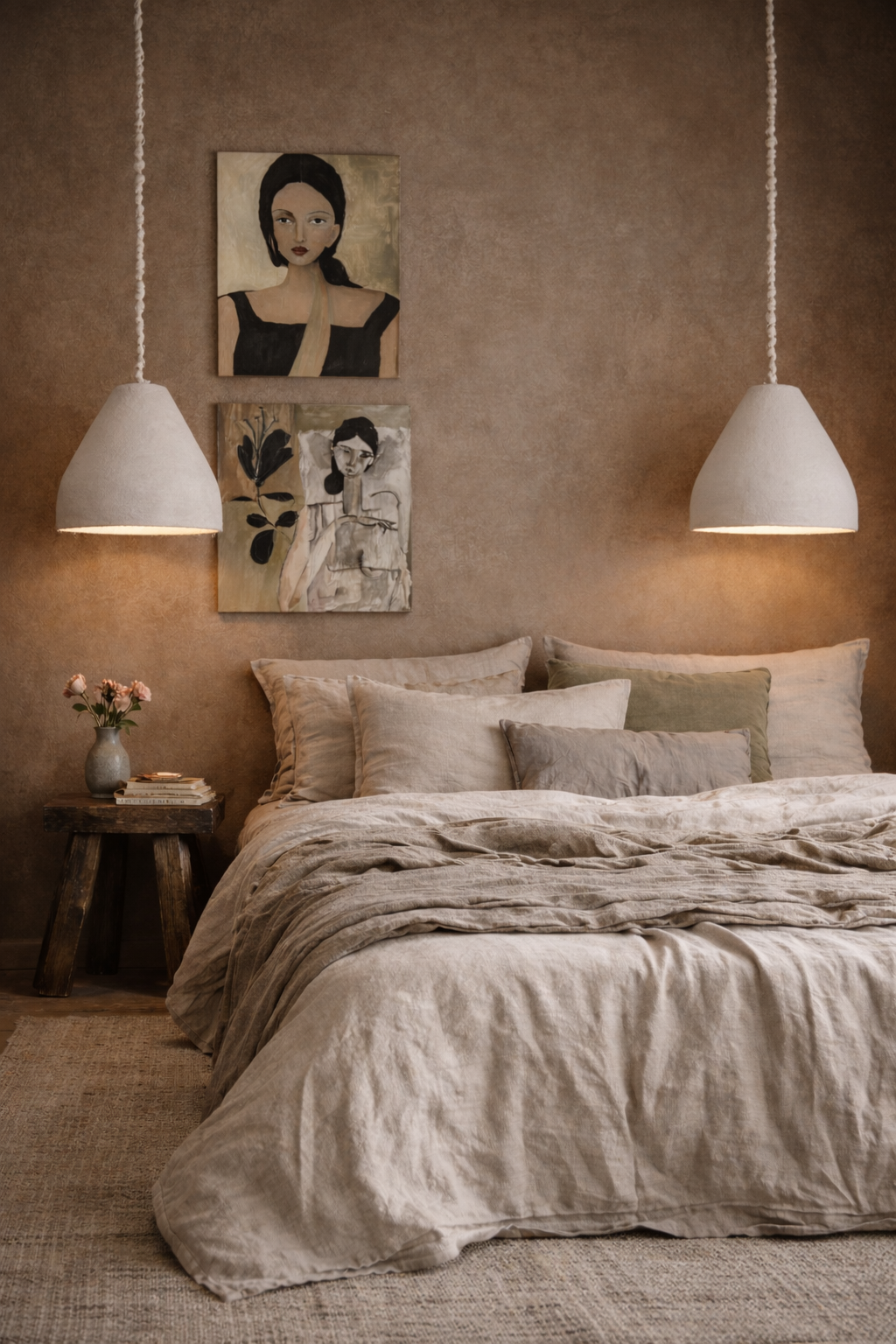 Mona : Rattan and Clay Pendant Light Small