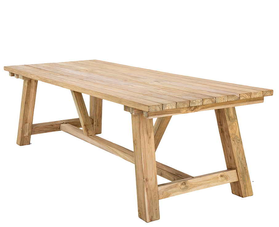 Mentari : Farmhouse Outdoor Dining Table, Bleached