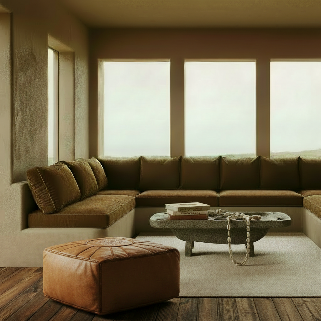 Reclaimed Teak Dark Naga Grinder Coffee Table Wabi Sabi living room setting.