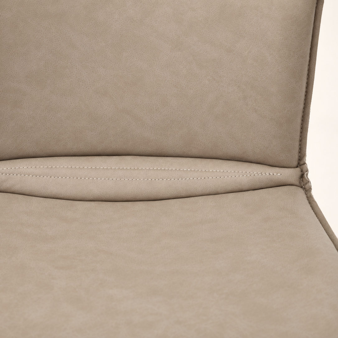 Orlando barstool in a tub cantilever full grain leather in vintage taupe cream, stiching detail and raw trim edge