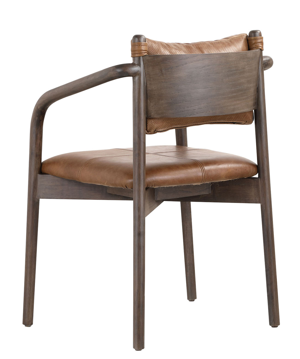 Buono : Dining chair with Brown Leather and wooden frame.