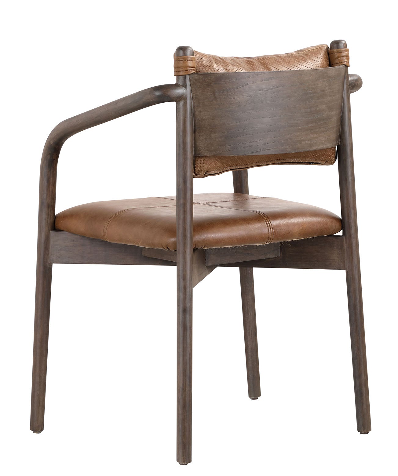 Buono : Dining chair with Brown Leather and wooden frame.