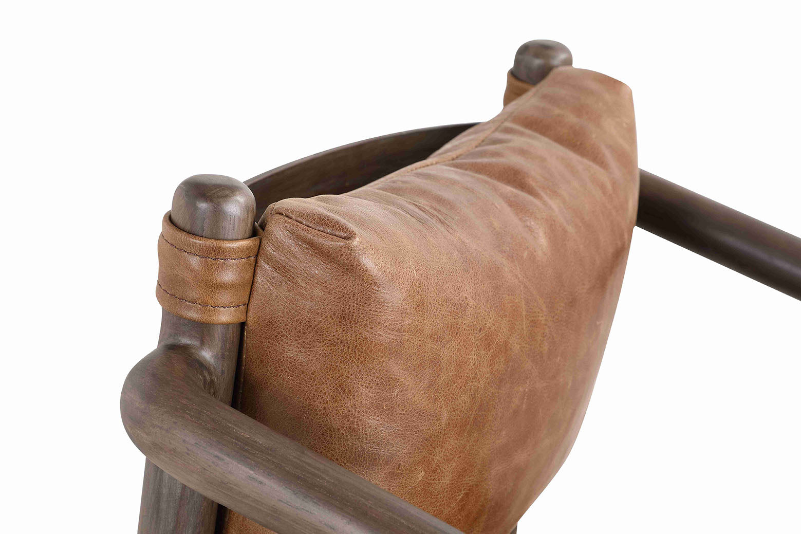 Buono : Dining chair with Brown Leather and wooden frame.